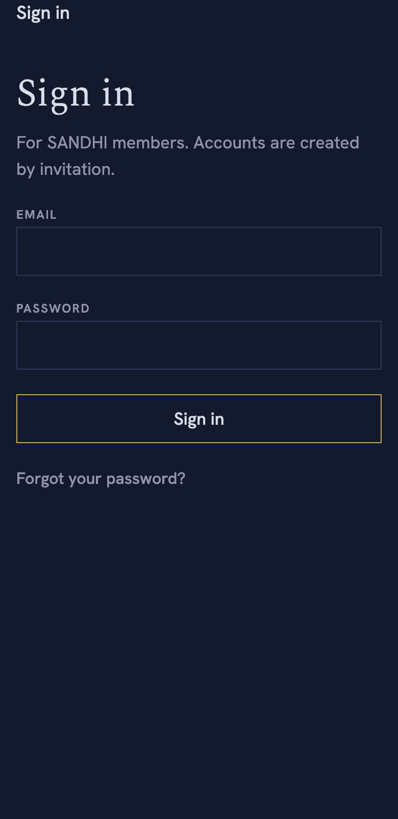 The sign-in screen, asking for an email address and password.